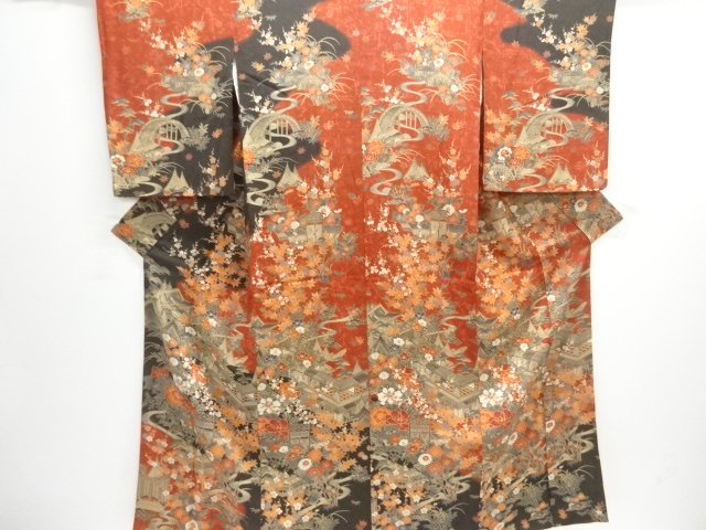 JAPANESE KIMONO / TSUKESAGE KOMON / CHIRIMEN / CHAYATSUJI